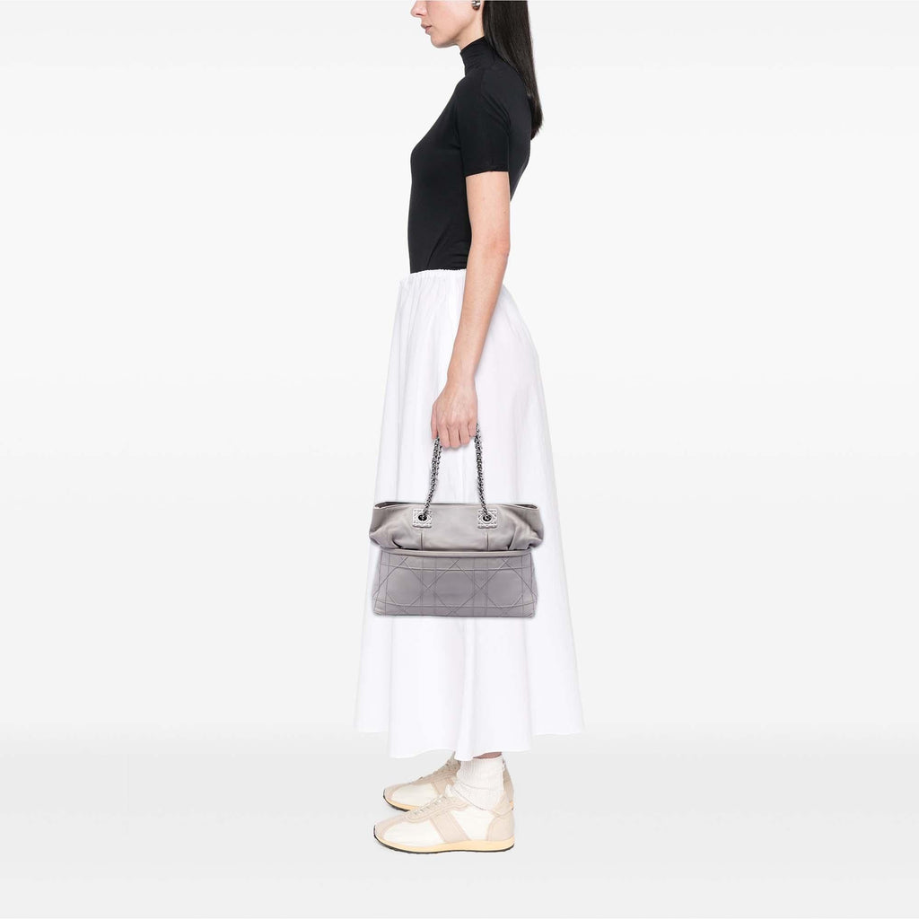Dior Lambskin Cannage Granville Chain Tote Bag - Grey