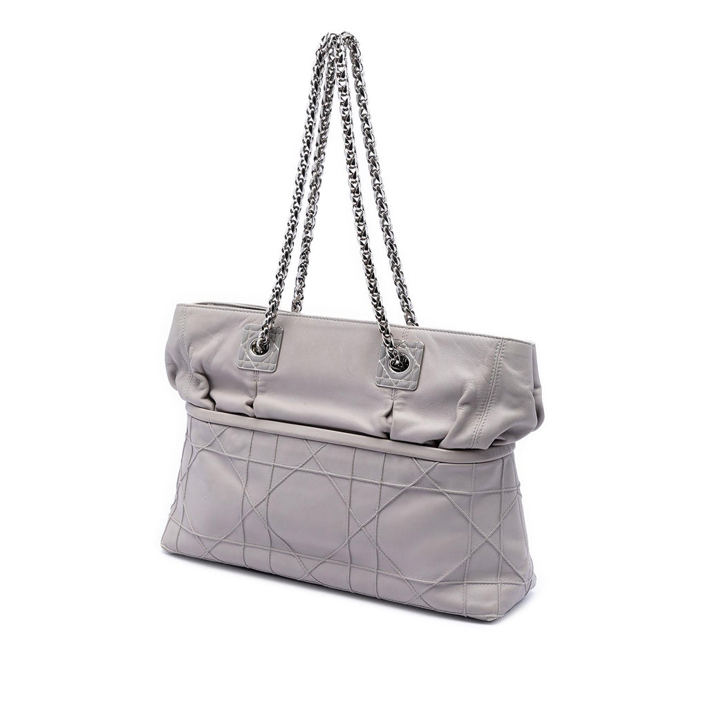 Dior Lambskin Cannage Granville Chain Tote Bag - Grey