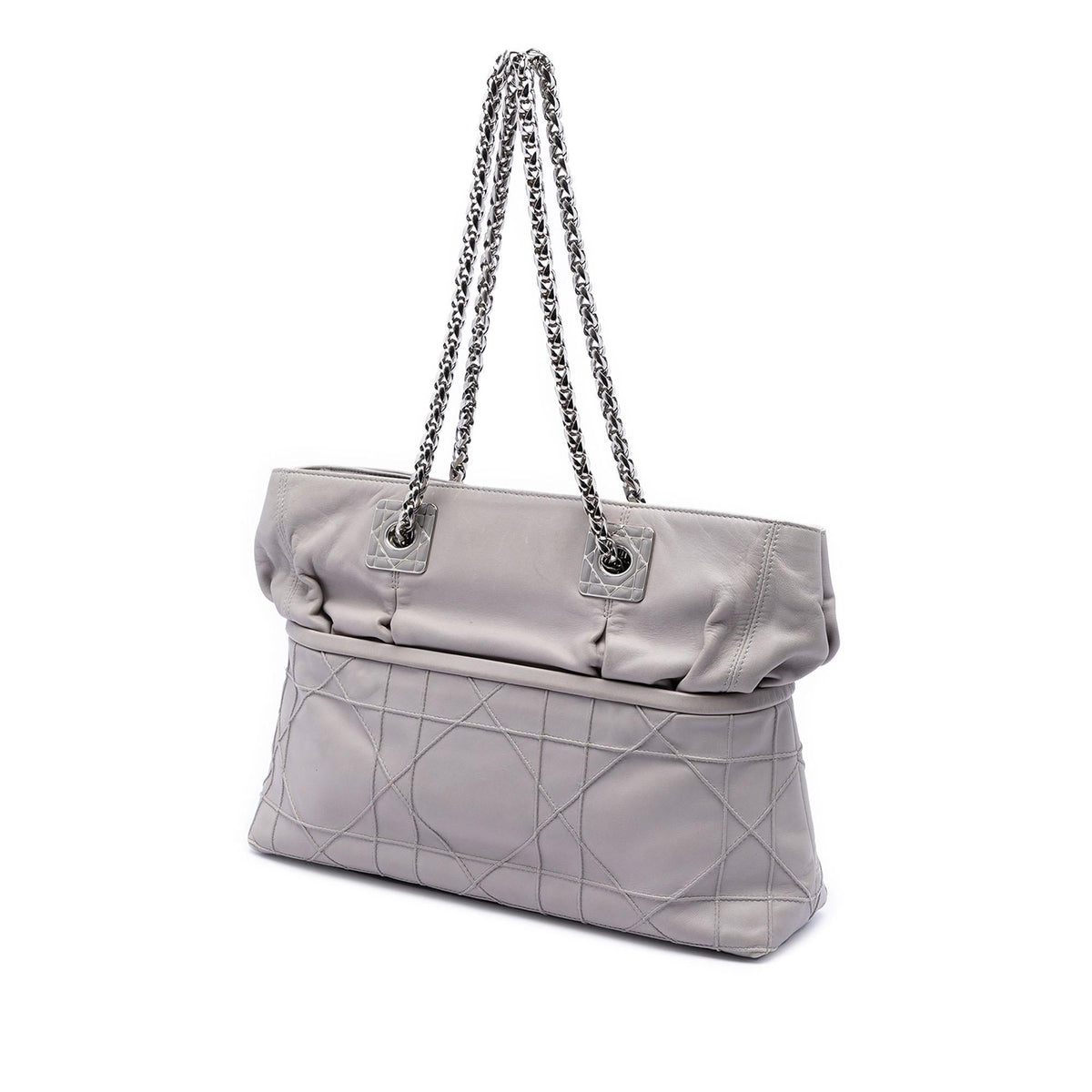 Dior Lambskin Cannage Granville Chain Tote Bag - Grey