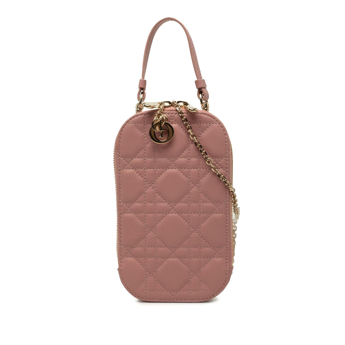 Dior Lambskin Cannage Lady Dior Call in Phone Holder Satchel - Pink
