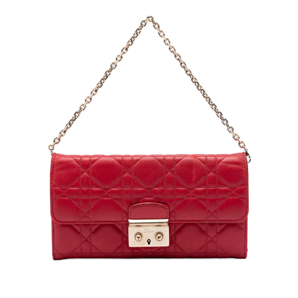 Dior Lambskin Cannage Miss Dior Promenade Wallet on Chain - Red