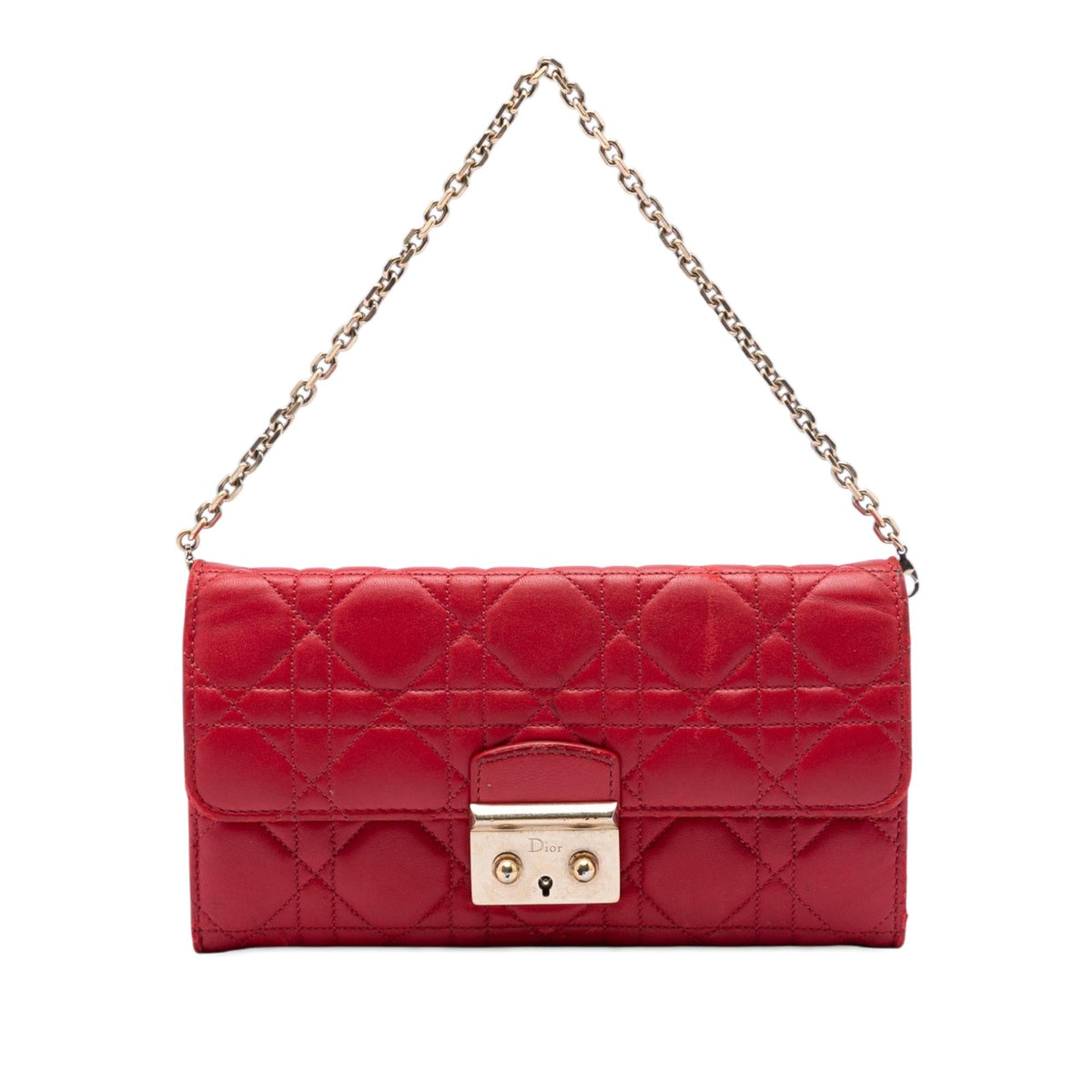 Dior Lambskin Cannage Miss Dior Promenade Wallet on Chain - Red