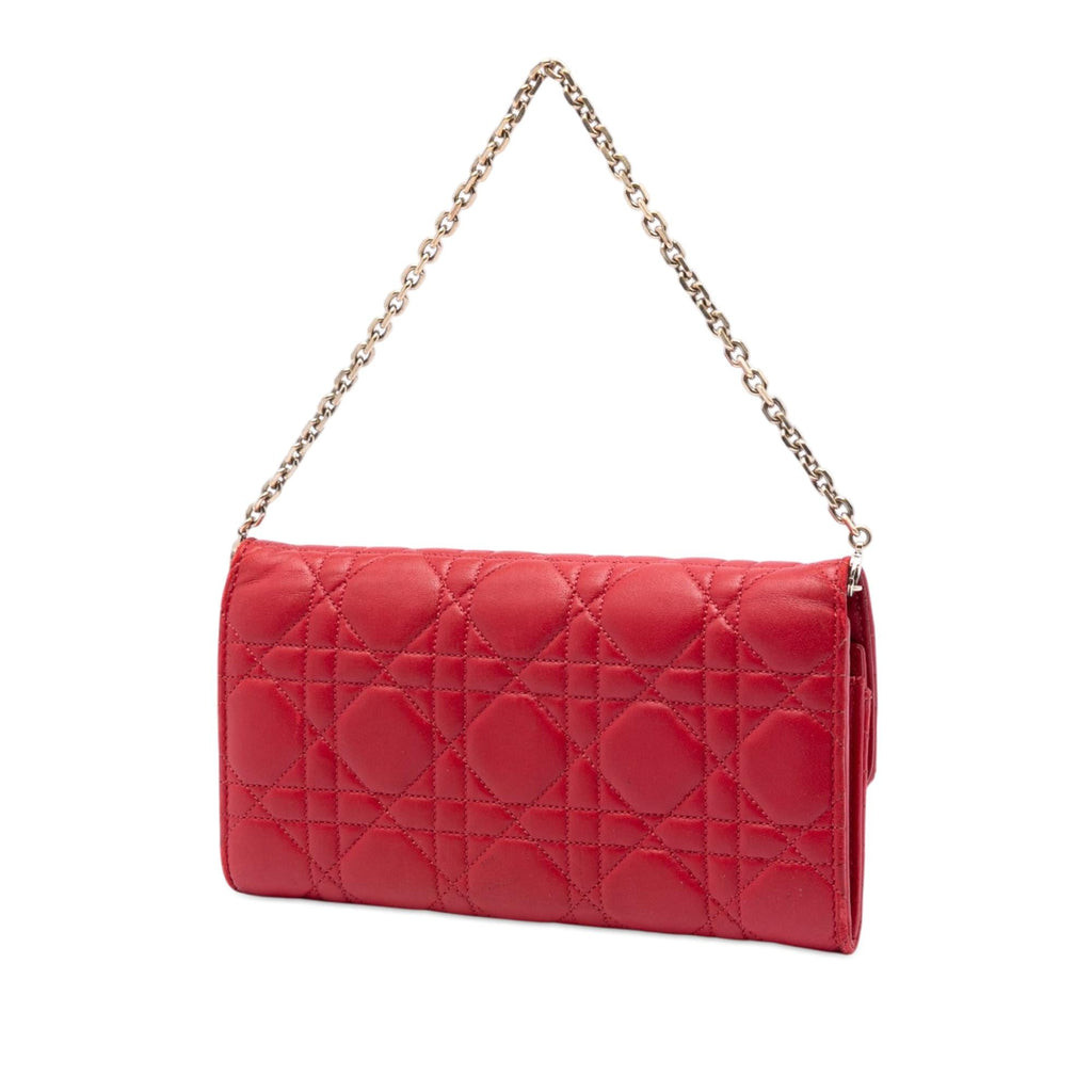 Dior Lambskin Cannage Miss Dior Promenade Wallet on Chain - Red