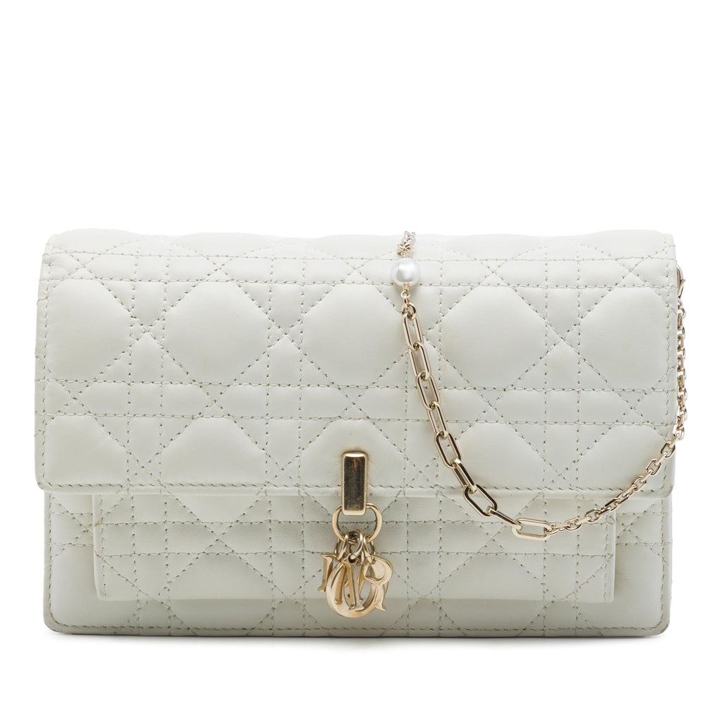 Dior Lambskin Cannage My Dior Daily Chain Pouch Crossbody Bag - White
