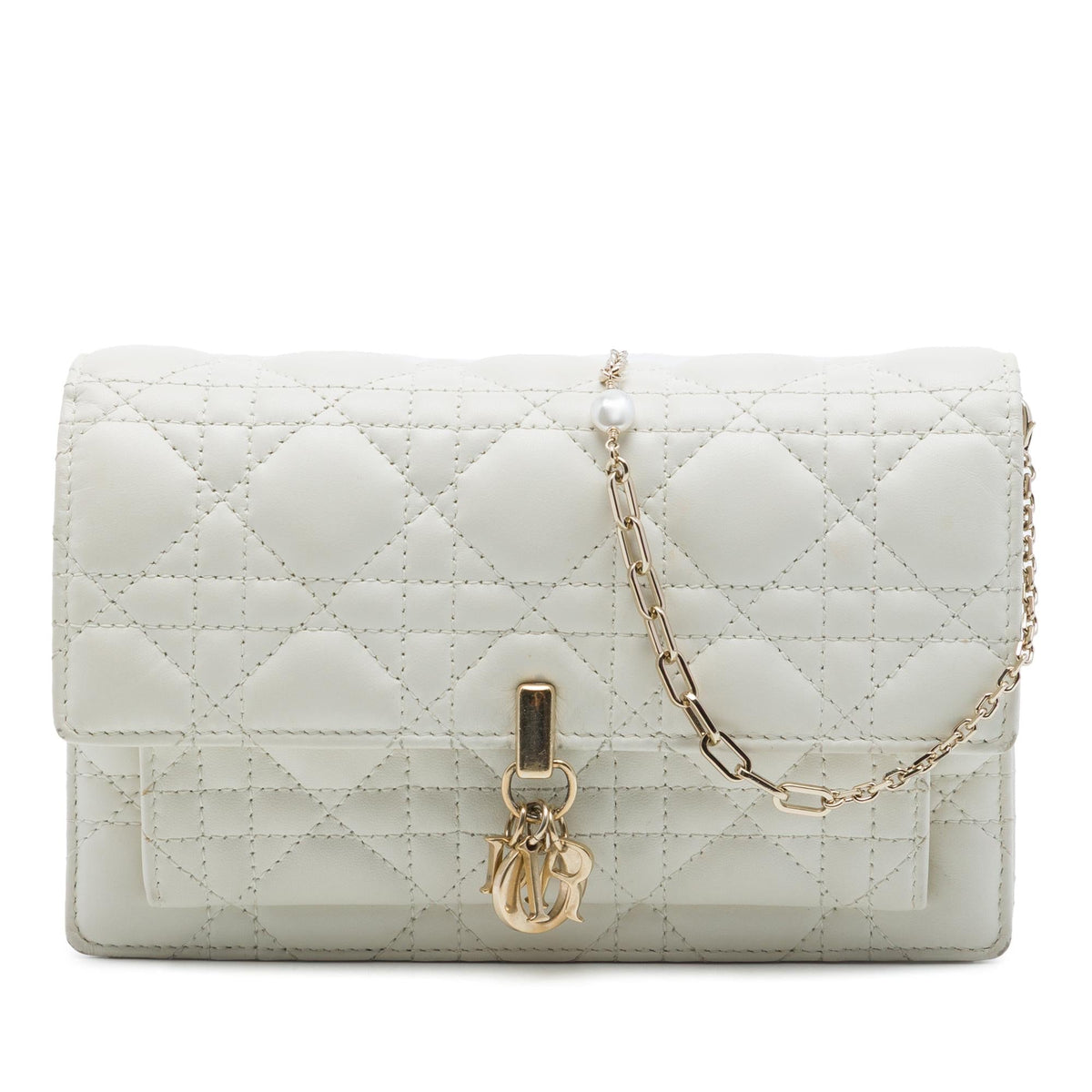 Dior Lambskin Cannage My Dior Daily Chain Pouch Crossbody Bag - White