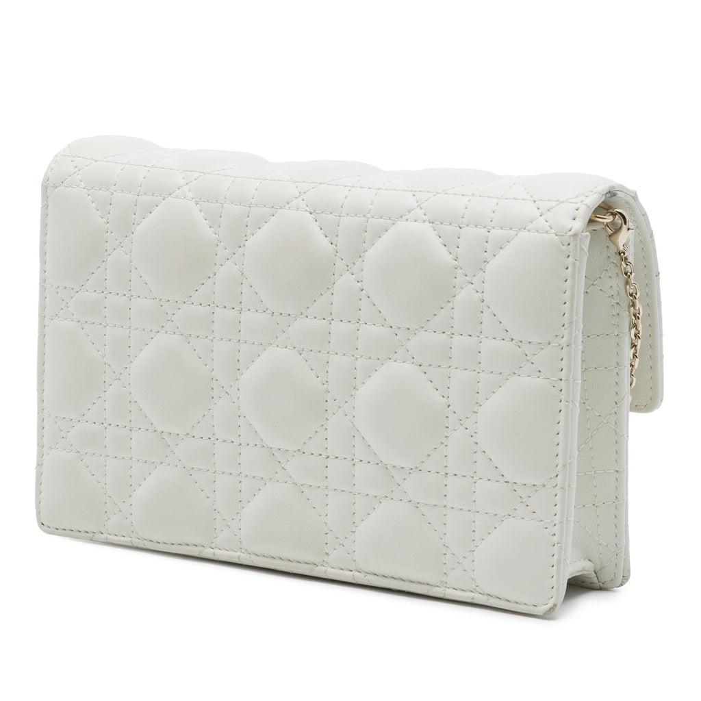 Dior Lambskin Cannage My Dior Daily Chain Pouch Crossbody Bag - White