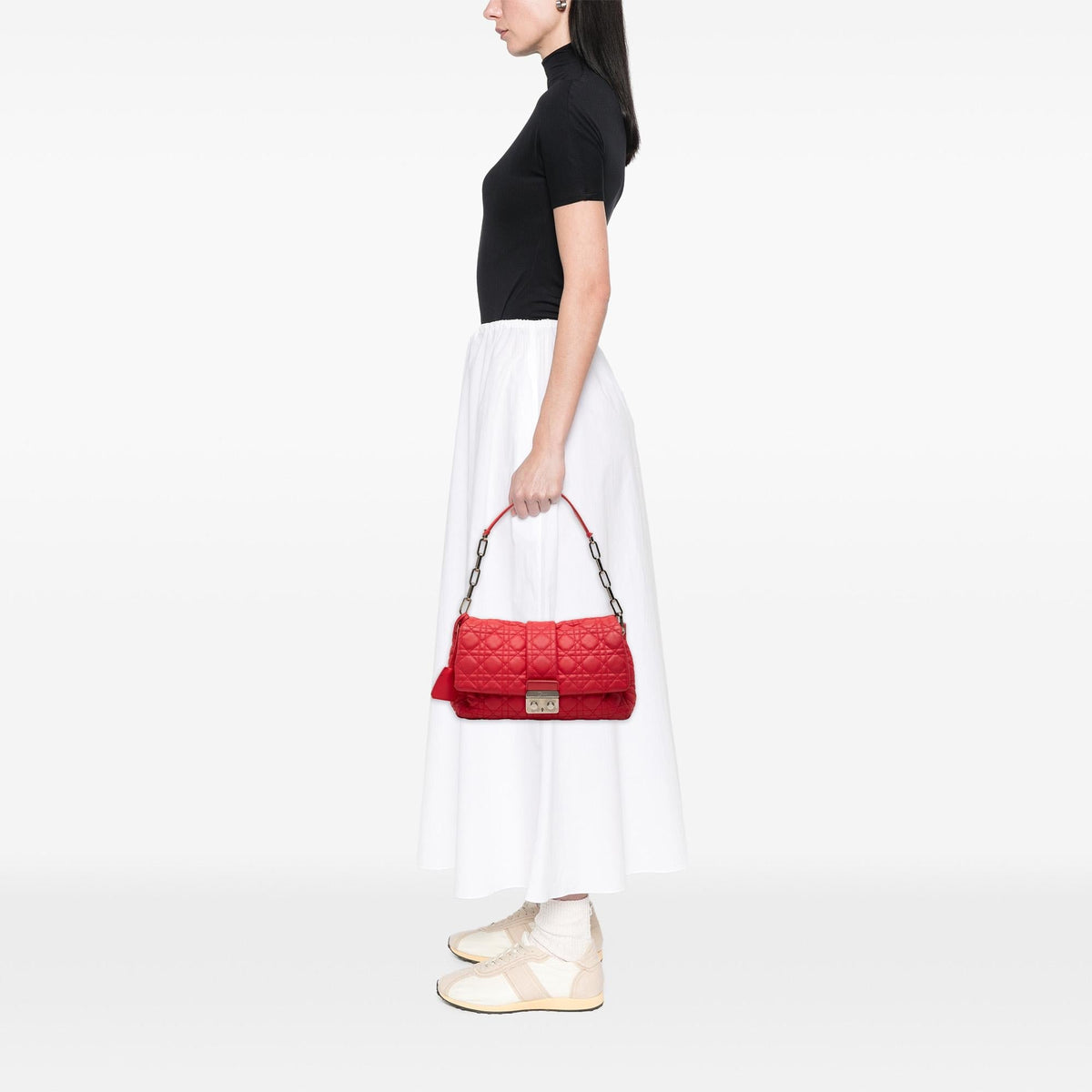 Dior Lambskin Cannage New Lock Shoulder Bag - Red