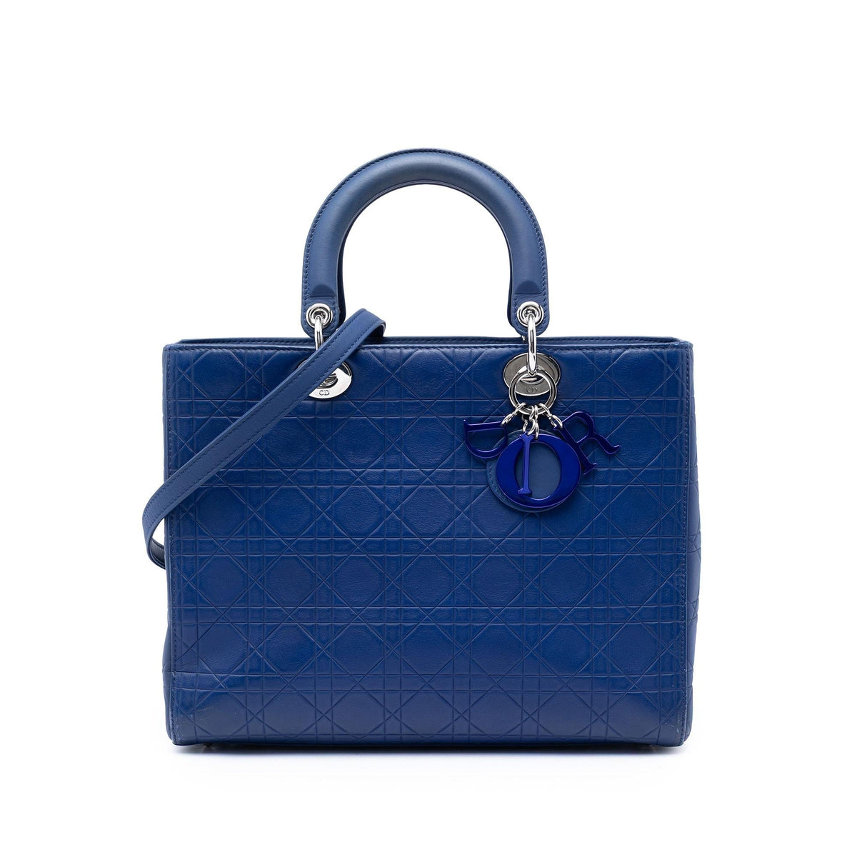 Dior Large Ultra Matte Calfskin Cannage Embossed Lady Dior Satchel - Blue