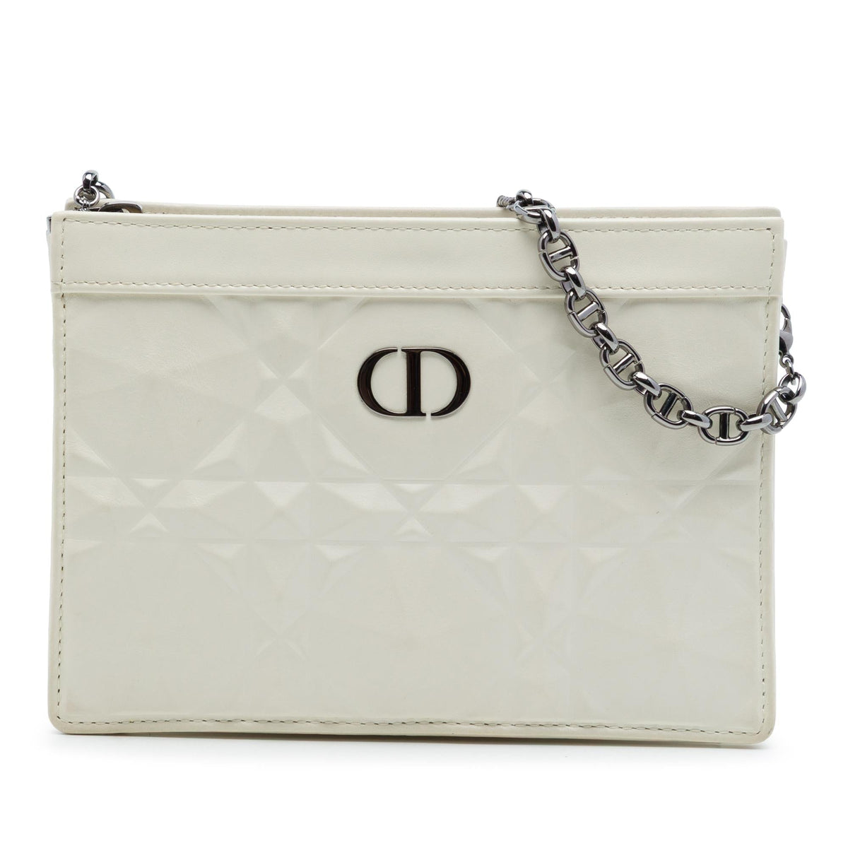 Dior Macrocannage Diamond Calfskin Caro Every Dior Pouch Crossbody Bag - White