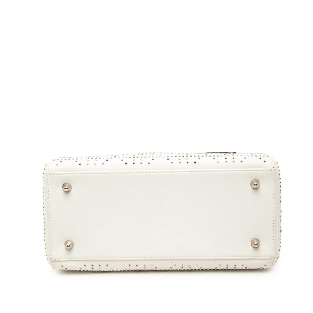 Dior Medium Calfskin Studded Lady Dior Satchel - White