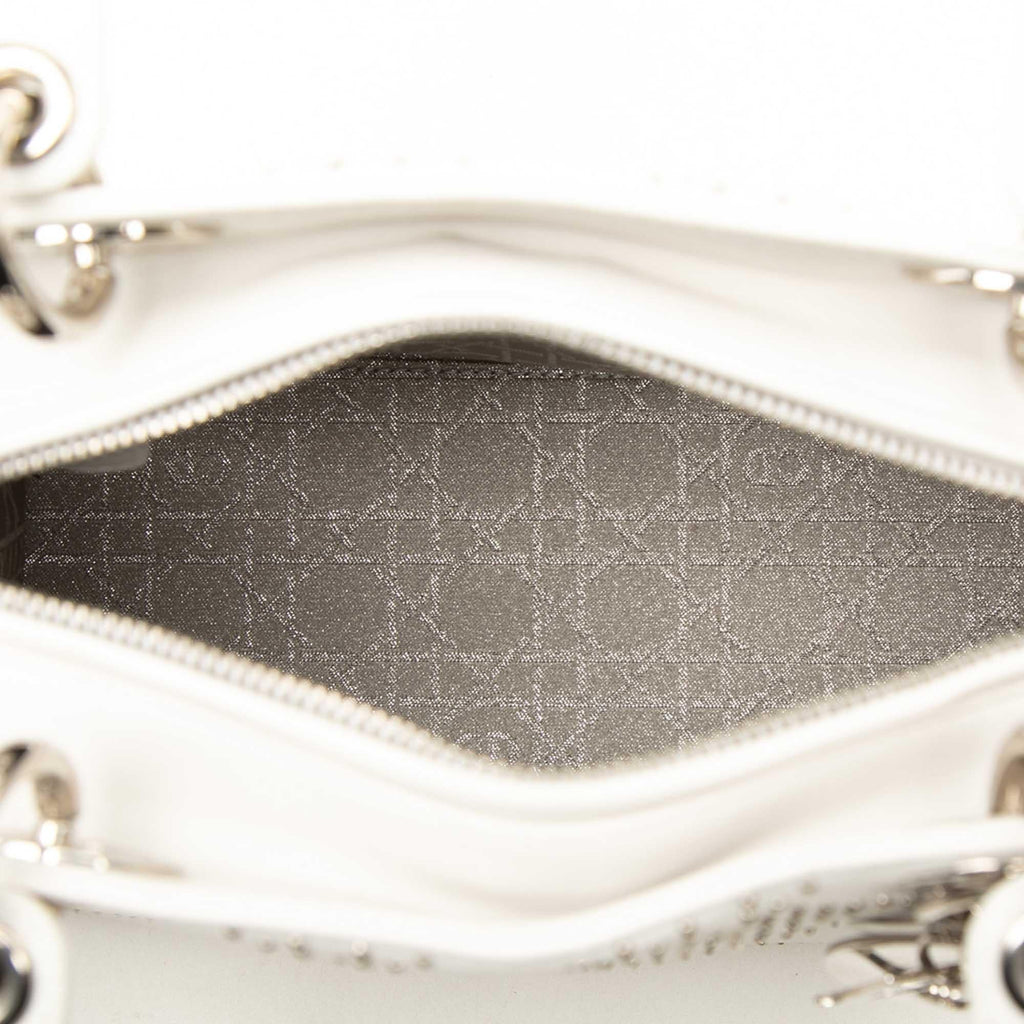 Dior Medium Calfskin Studded Lady Dior Satchel - White
