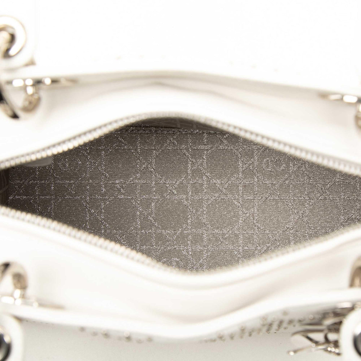 Dior Medium Calfskin Studded Lady Dior Satchel - White