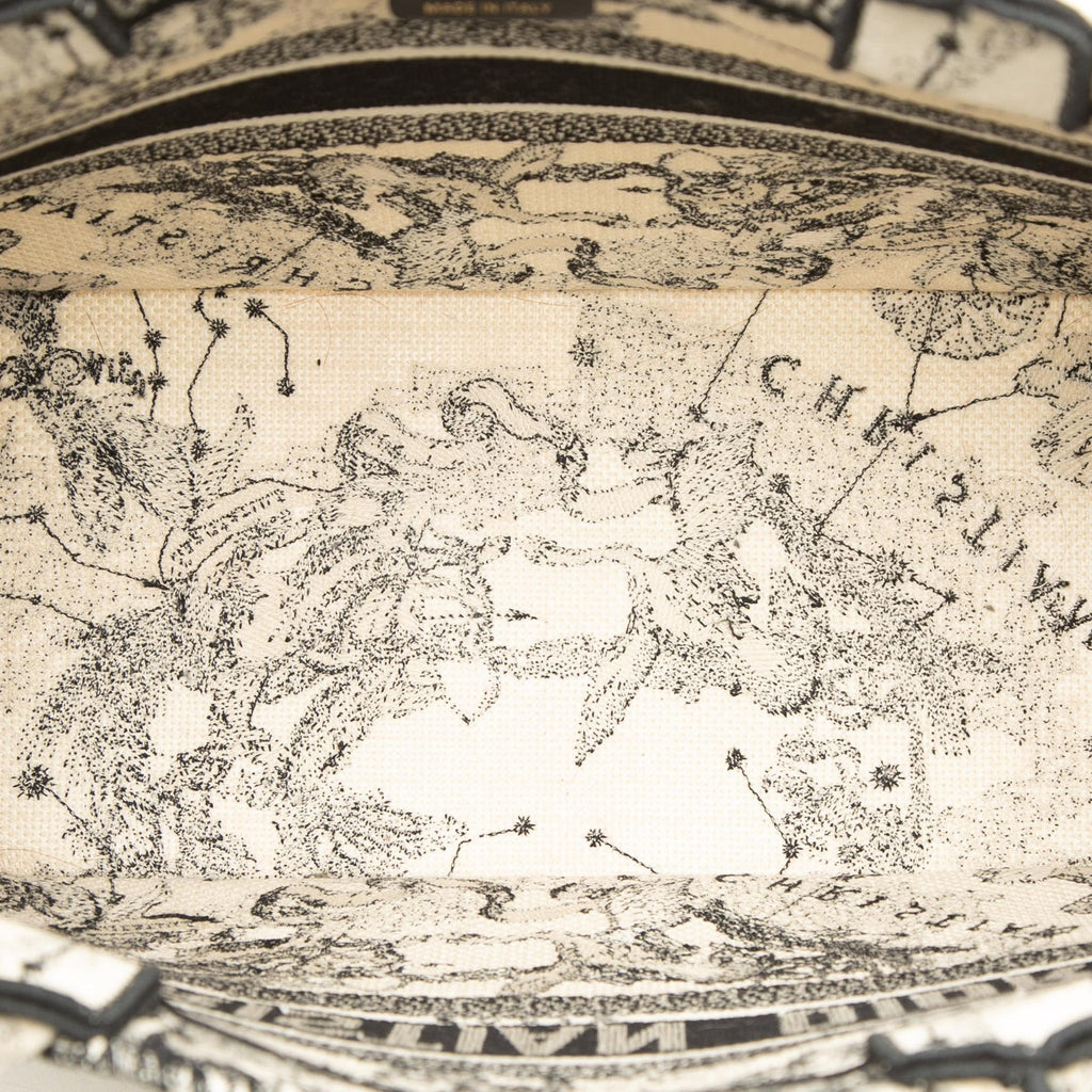 Dior Medium Canvas Embroidered Zodiac Toile De Jouy Book Tote Bag - White