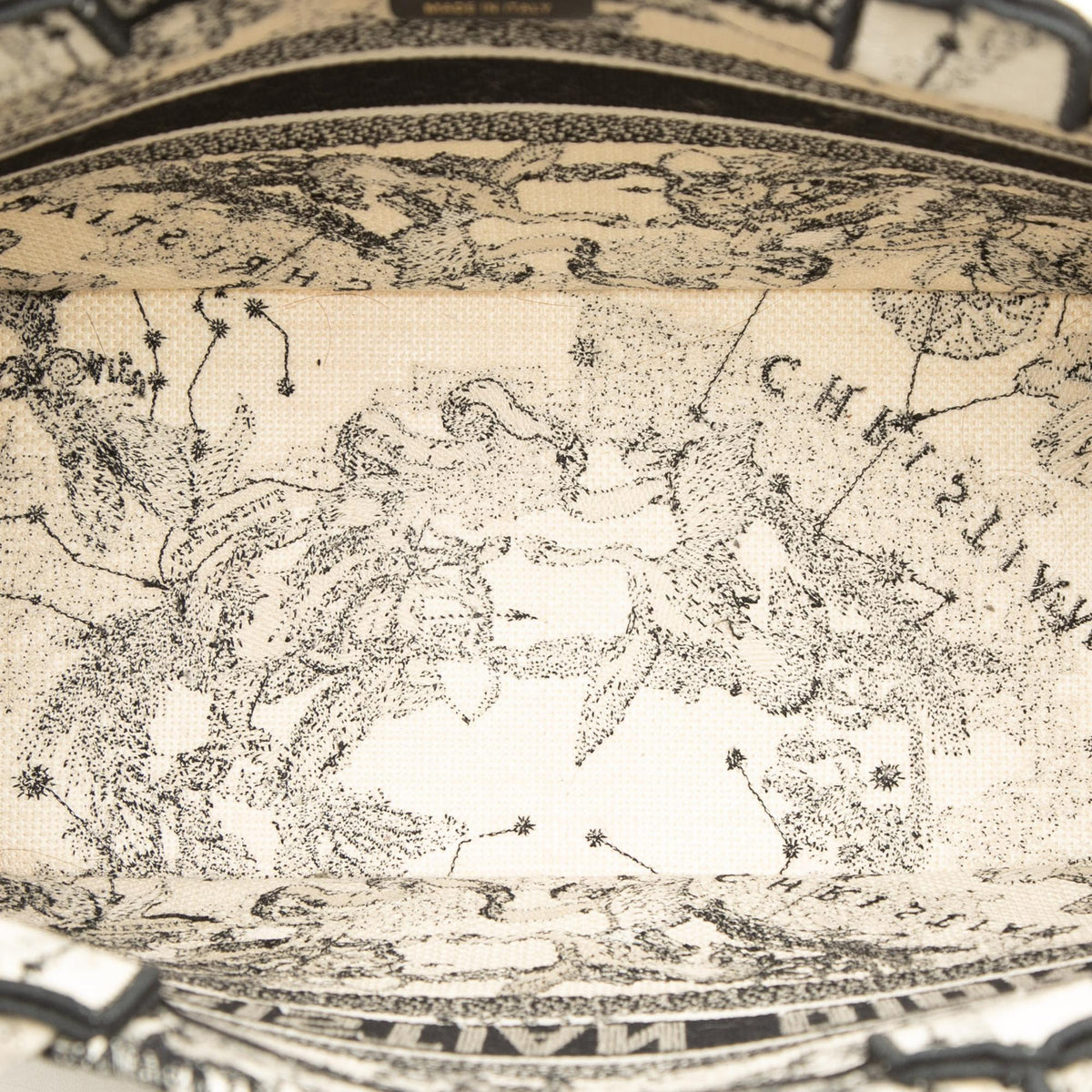 Dior Medium Canvas Embroidered Zodiac Toile De Jouy Book Tote Bag - White
