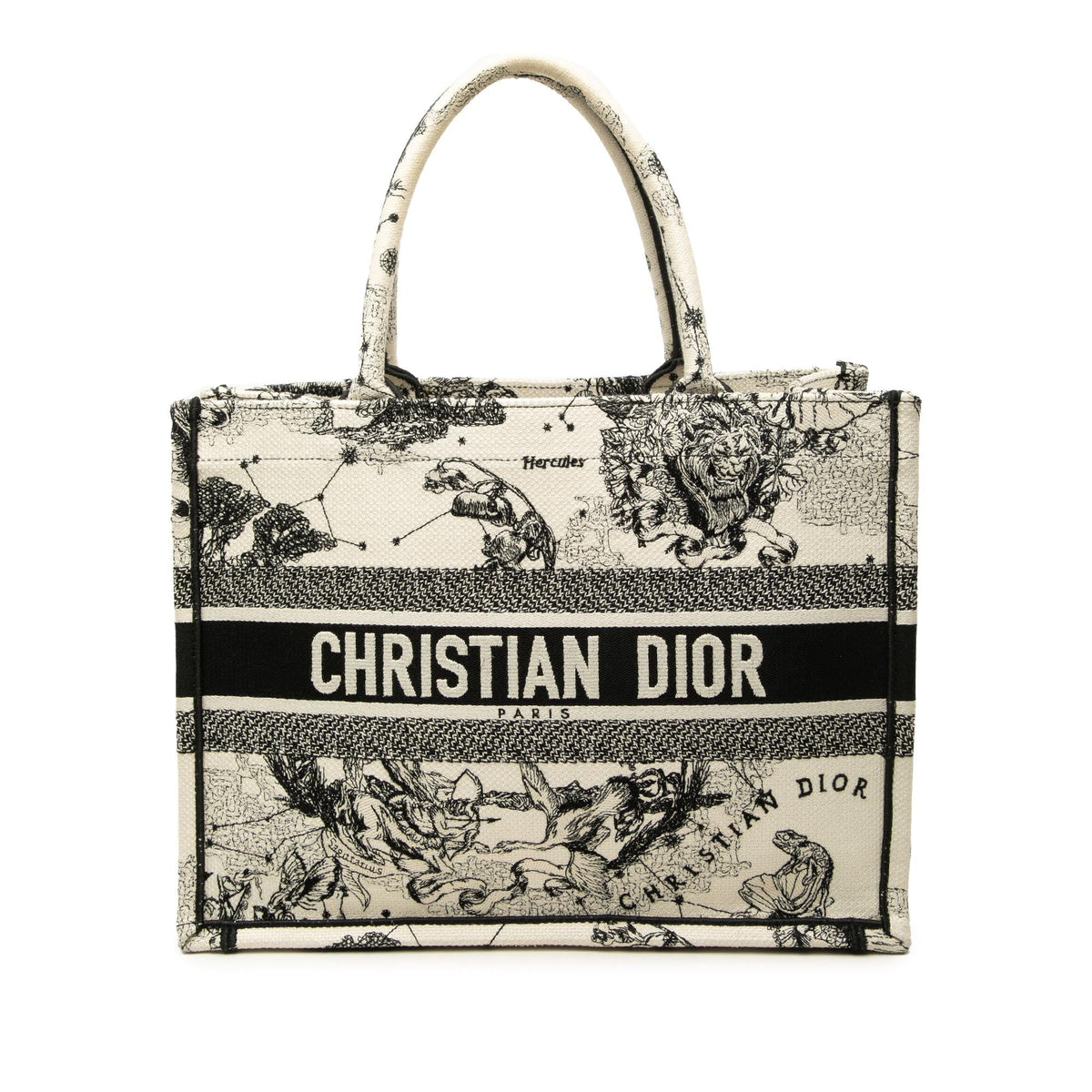 Dior Medium Canvas Embroidered Zodiac Toile De Jouy Book Tote Bag - White