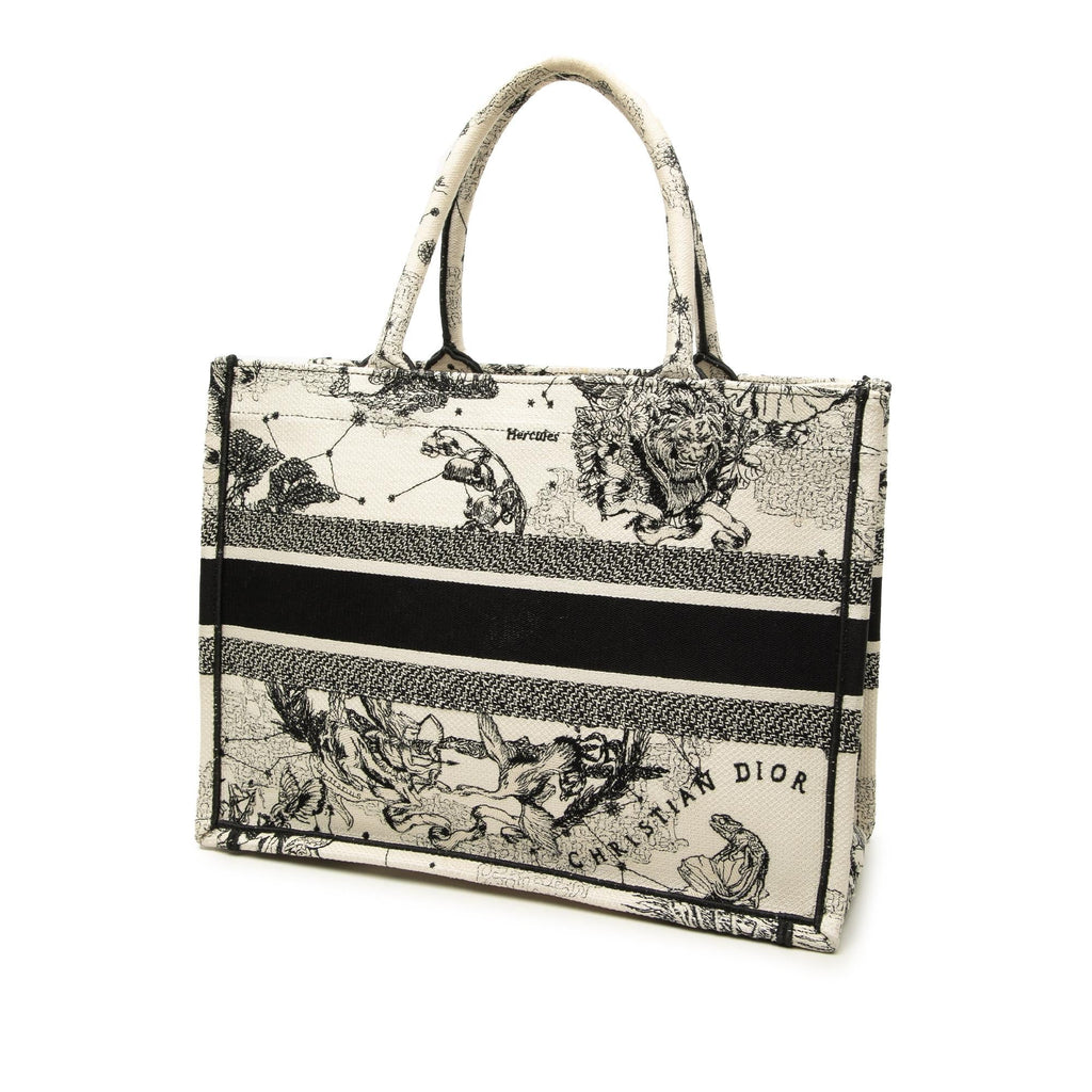 Dior Medium Canvas Embroidered Zodiac Toile De Jouy Book Tote Bag - White