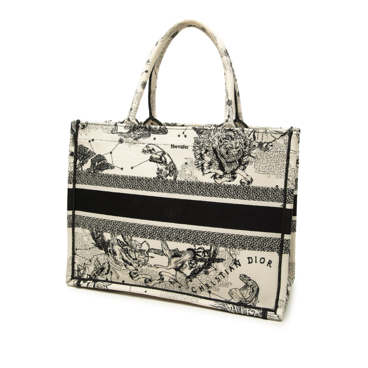 Dior Medium Canvas Embroidered Zodiac Toile De Jouy Book Tote Bag - White