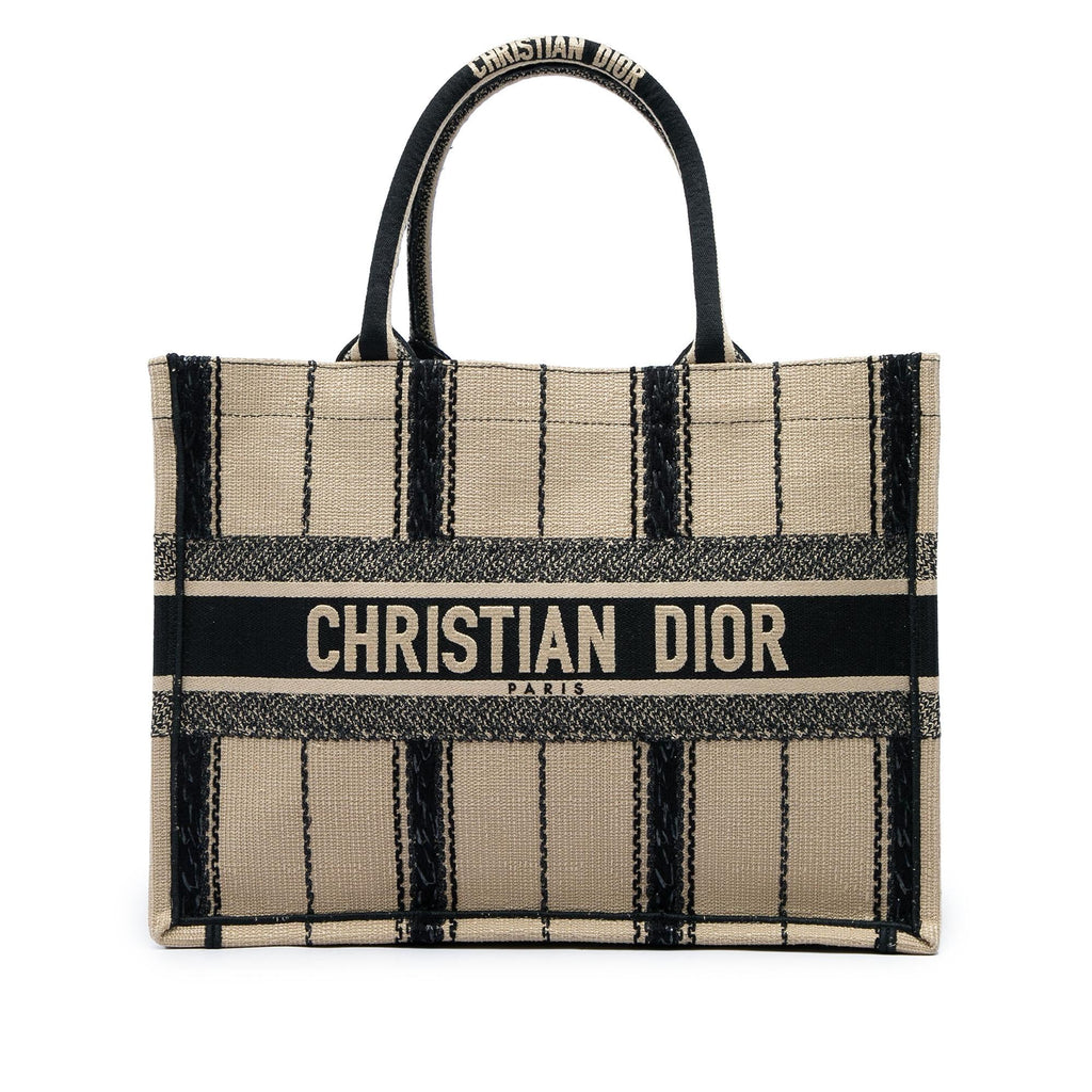 Dior Medium Embroidered Canvas Bayadere Book Tote Bag - Beige