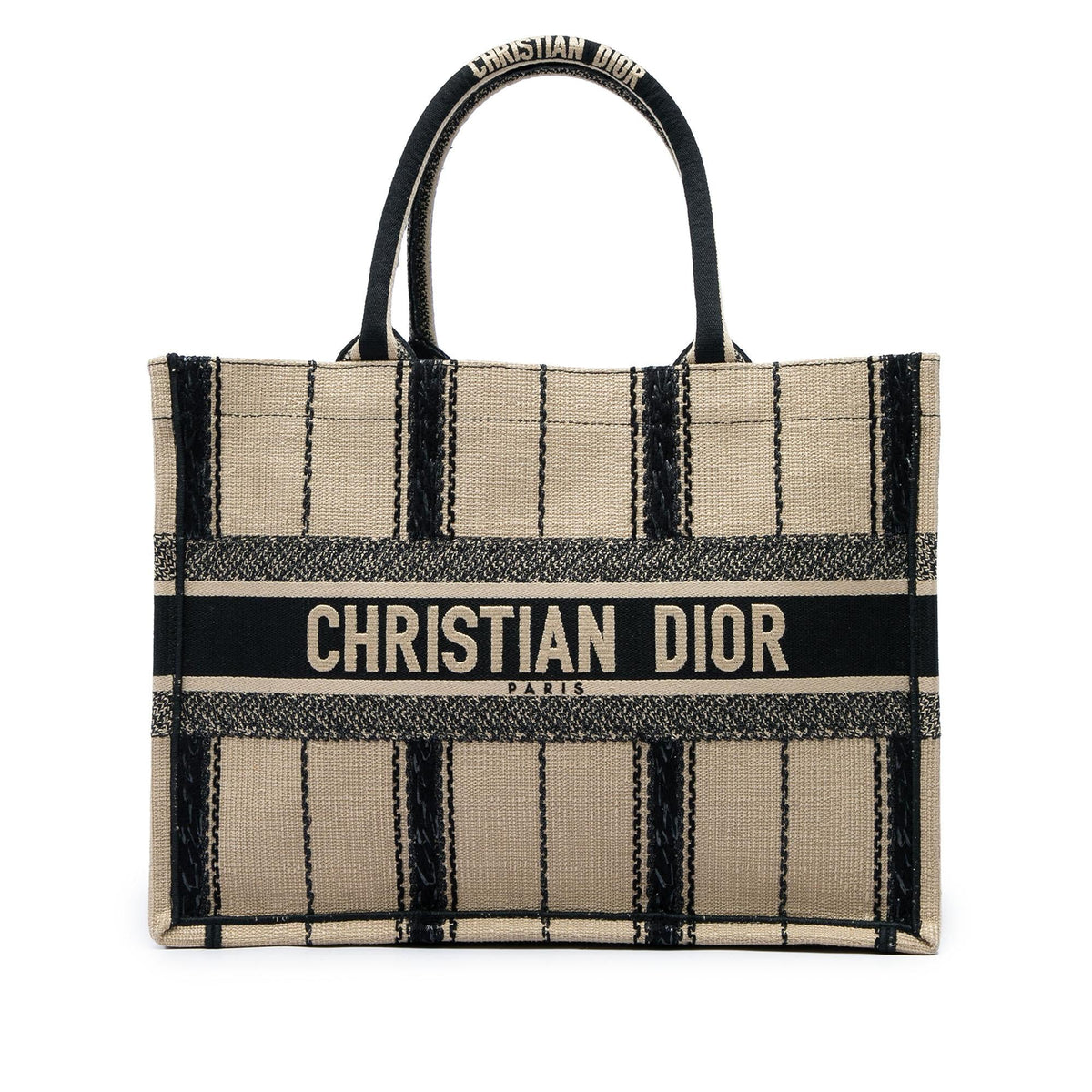 Dior Medium Embroidered Canvas Bayadere Book Tote Bag - Beige