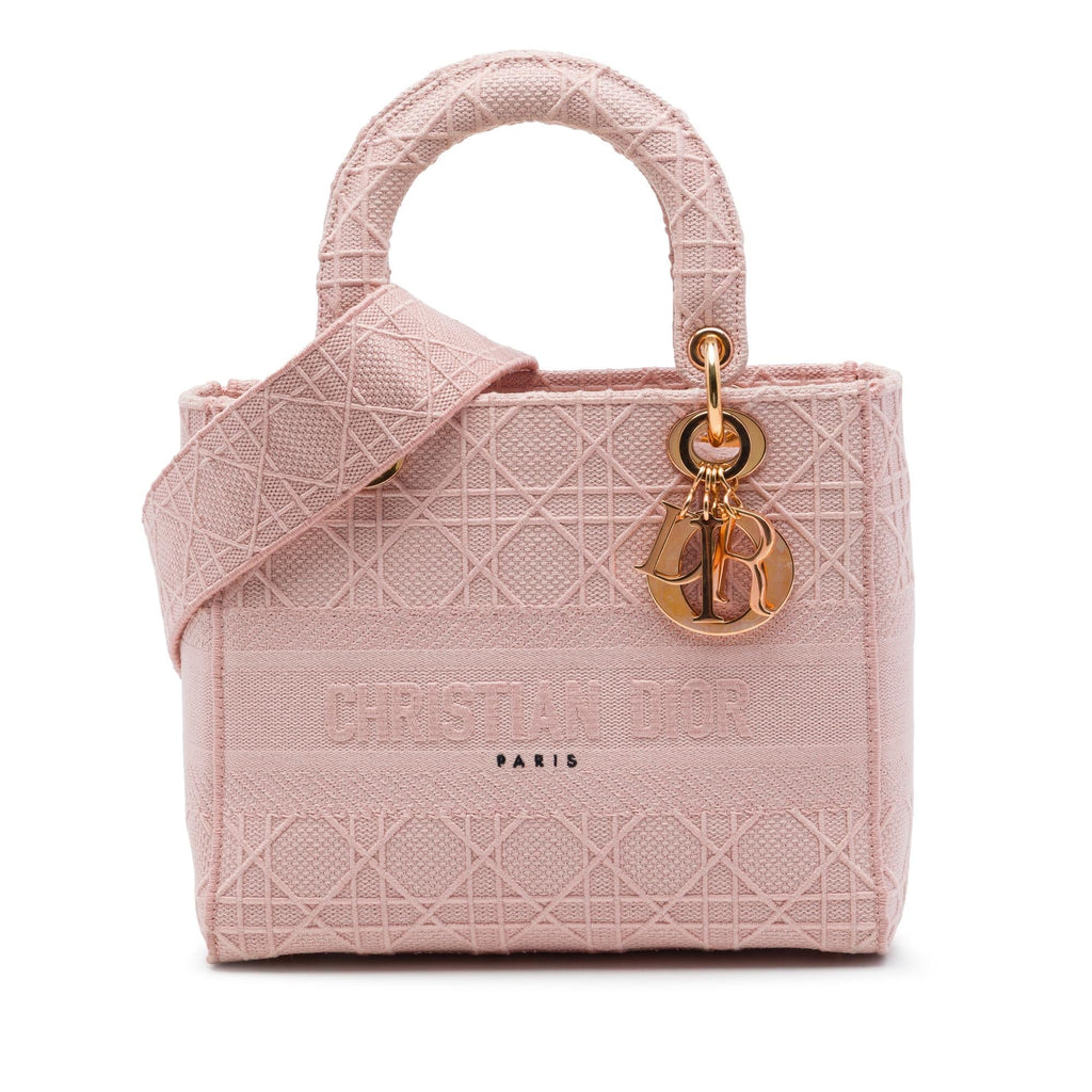 Dior Medium Embroidered Canvas Cannage Lady D Lite Satchel - Pink