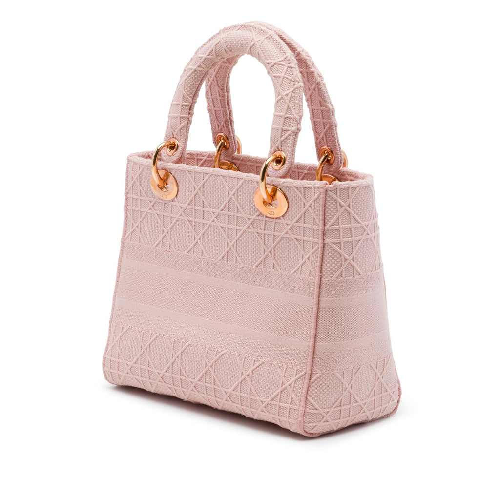 Dior Medium Embroidered Canvas Cannage Lady D Lite Satchel - Pink