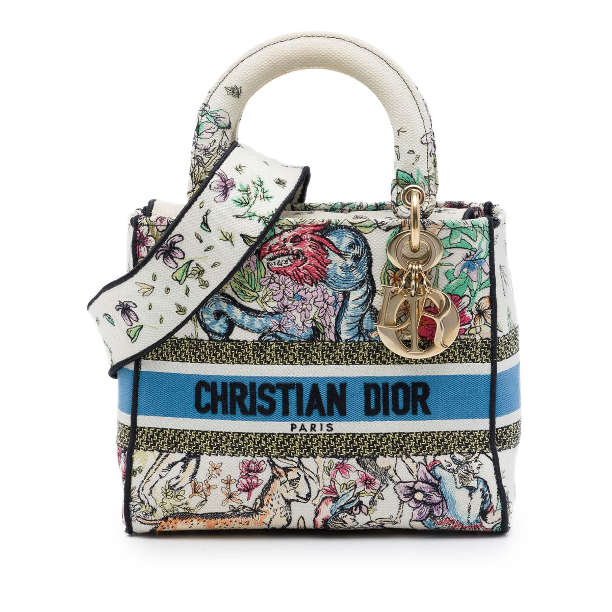 Dior Medium Embroidered Canvas D Constellation Lady D Lite Satchel - White