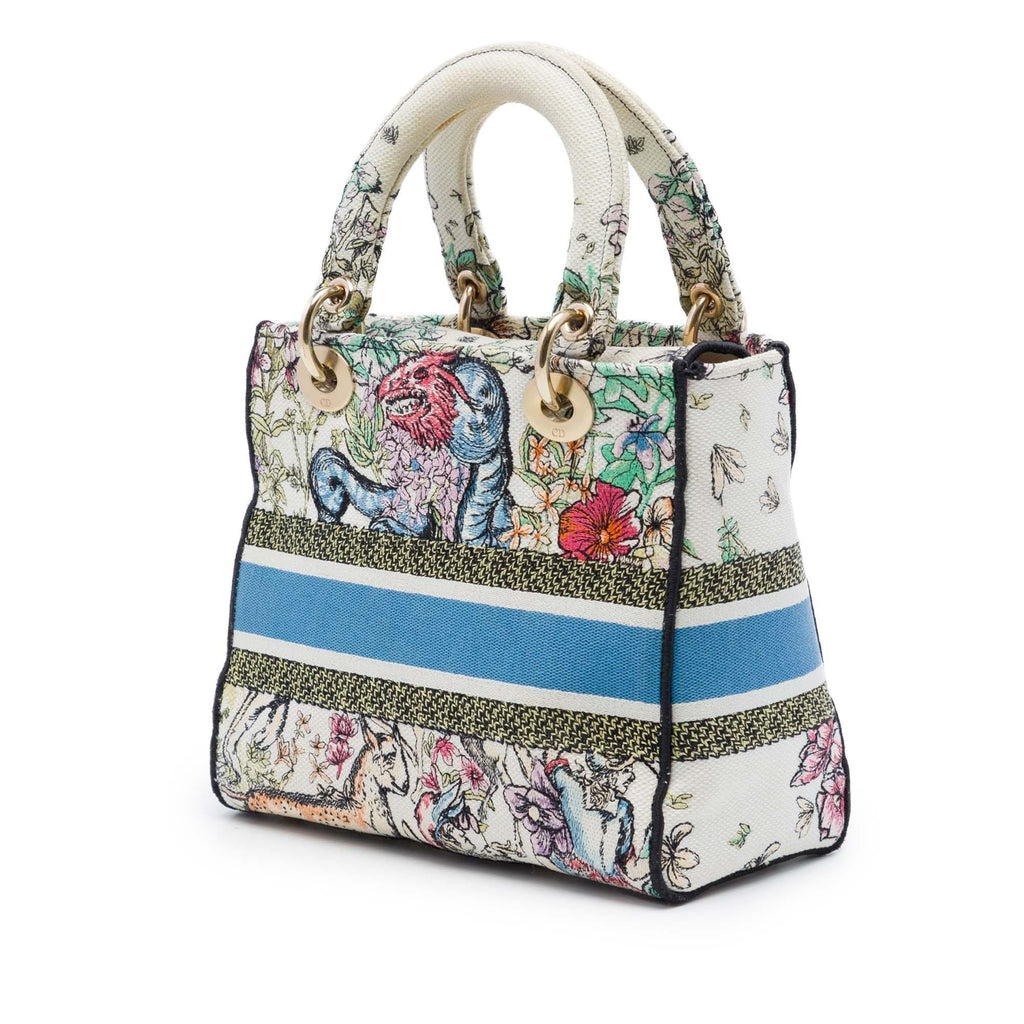 Dior Medium Embroidered Canvas D Constellation Lady D Lite Satchel - White