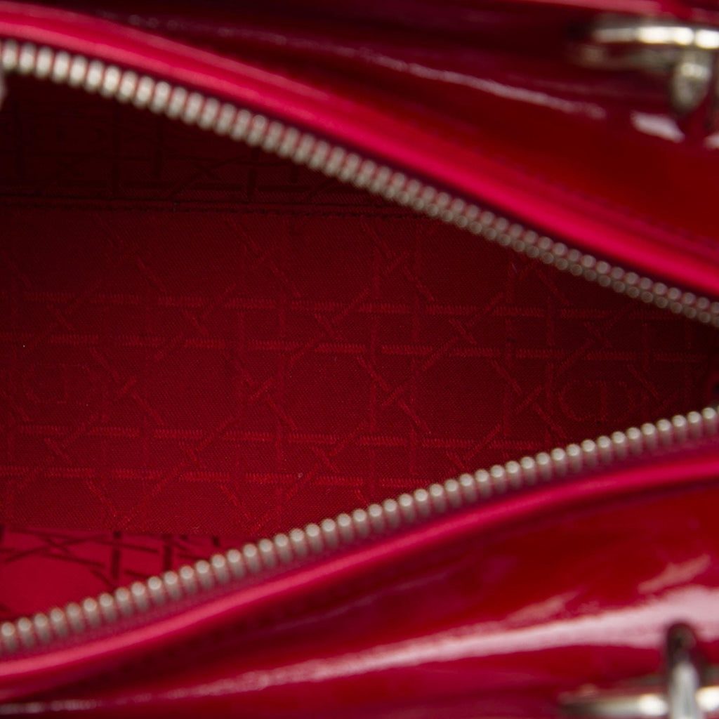 Dior Medium Patent Cannage Lady Dior Satchel - Red