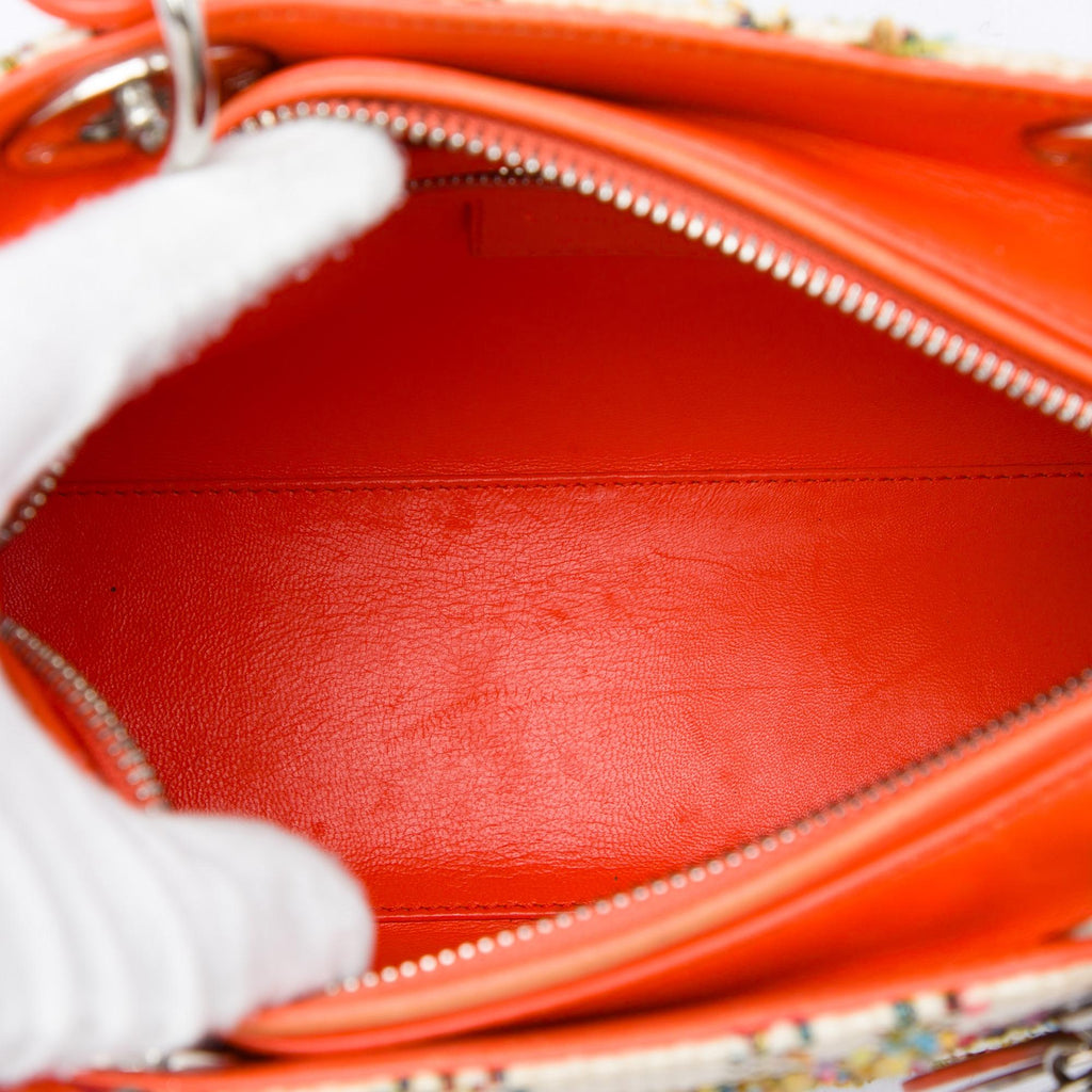 Dior Medium Tweed Lady Dior Satchel - Orange/White