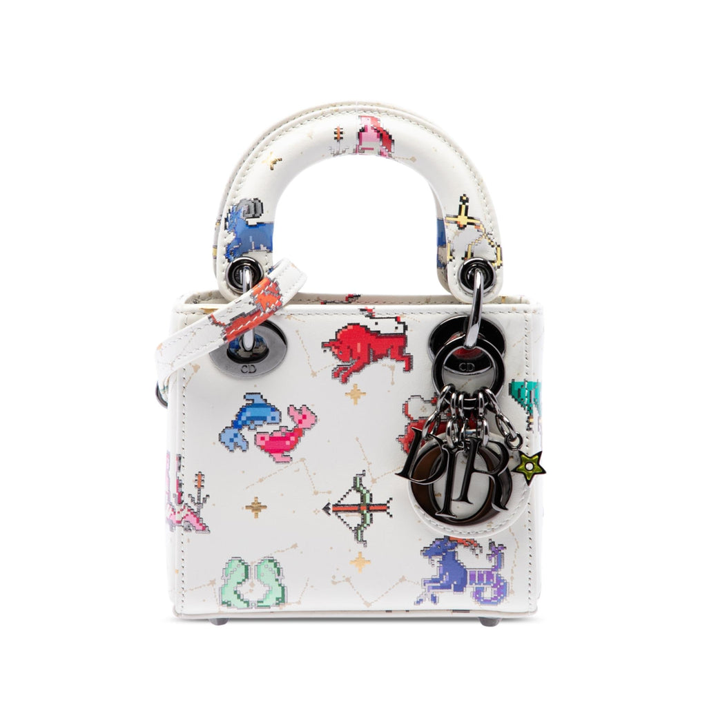 Dior Micro Calfskin Pixel Zodiac Lady Dior Satchel - White