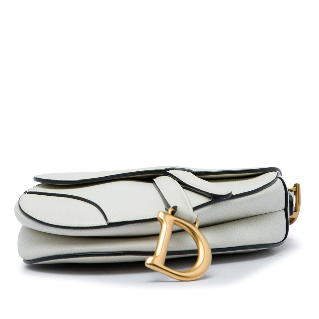 Dior Mini Grained Calfskin Saddle Bag - White