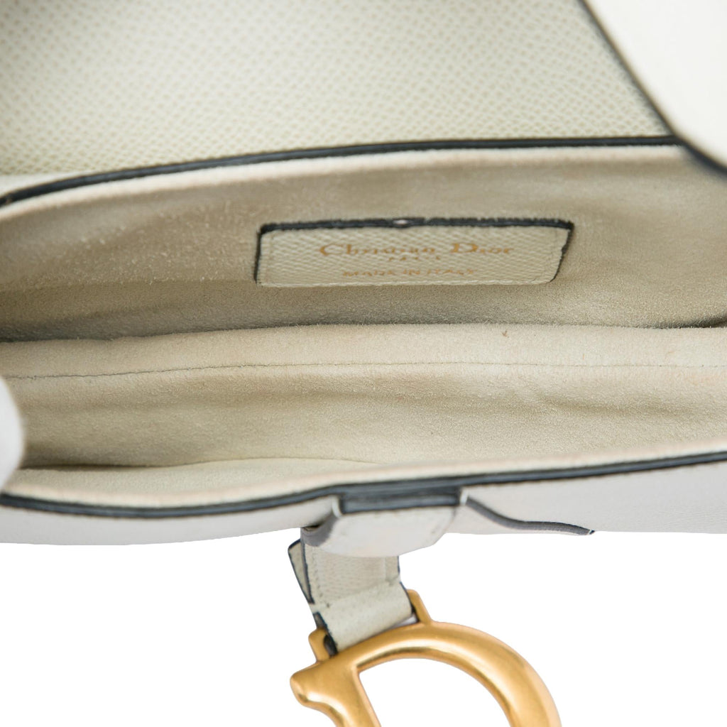 Dior Mini Grained Calfskin Saddle Bag - White