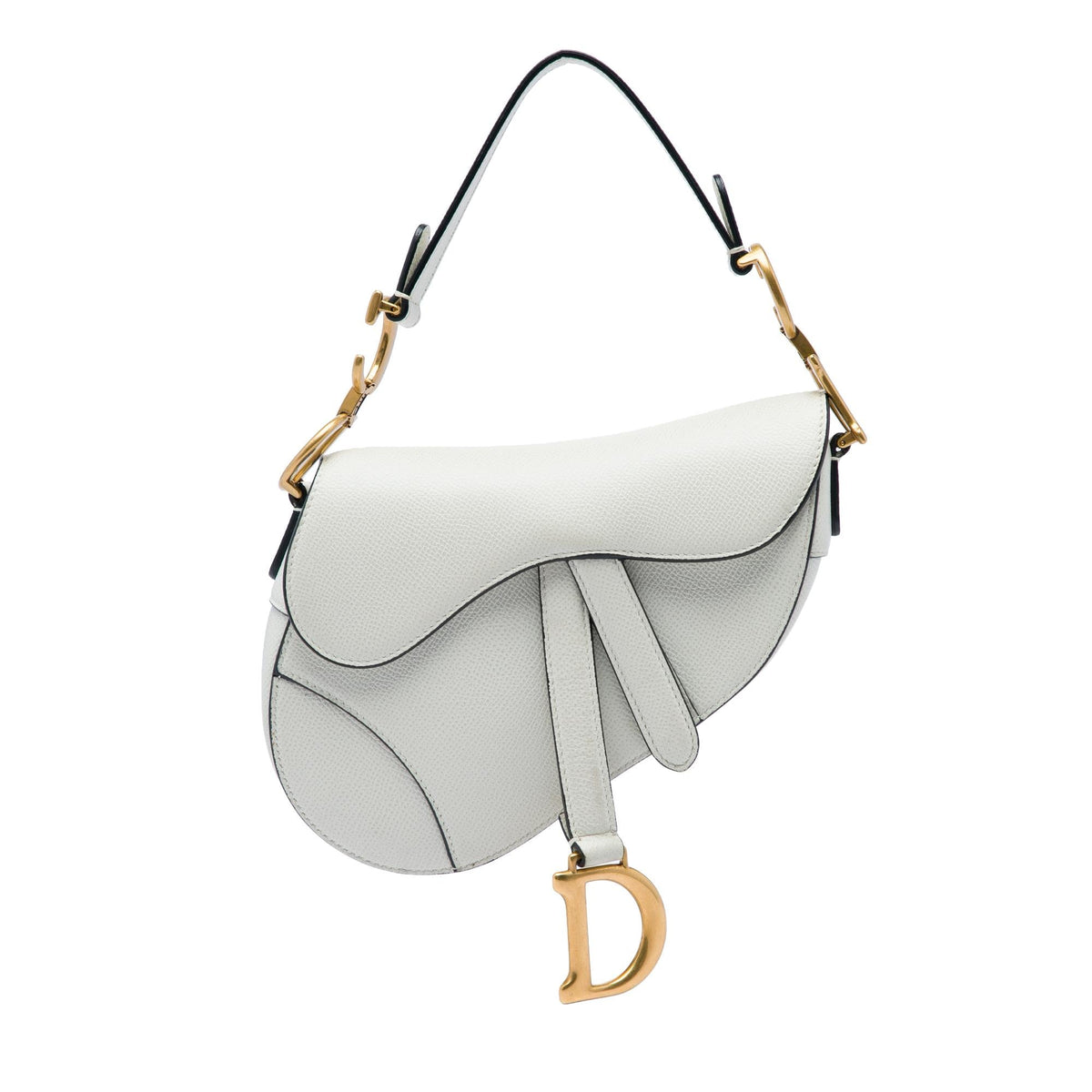 Dior Mini Grained Calfskin Saddle Bag - White