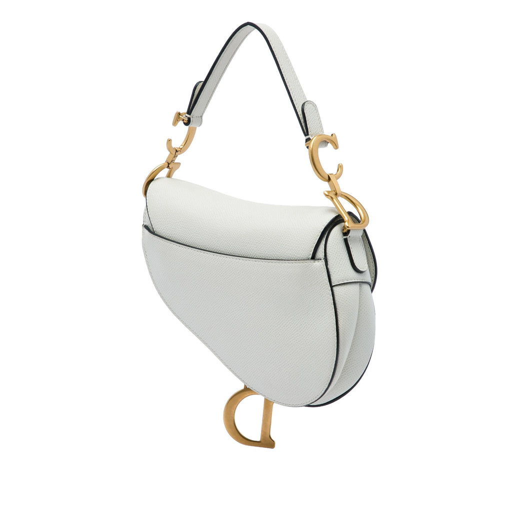 Dior Mini Grained Calfskin Saddle Bag - White