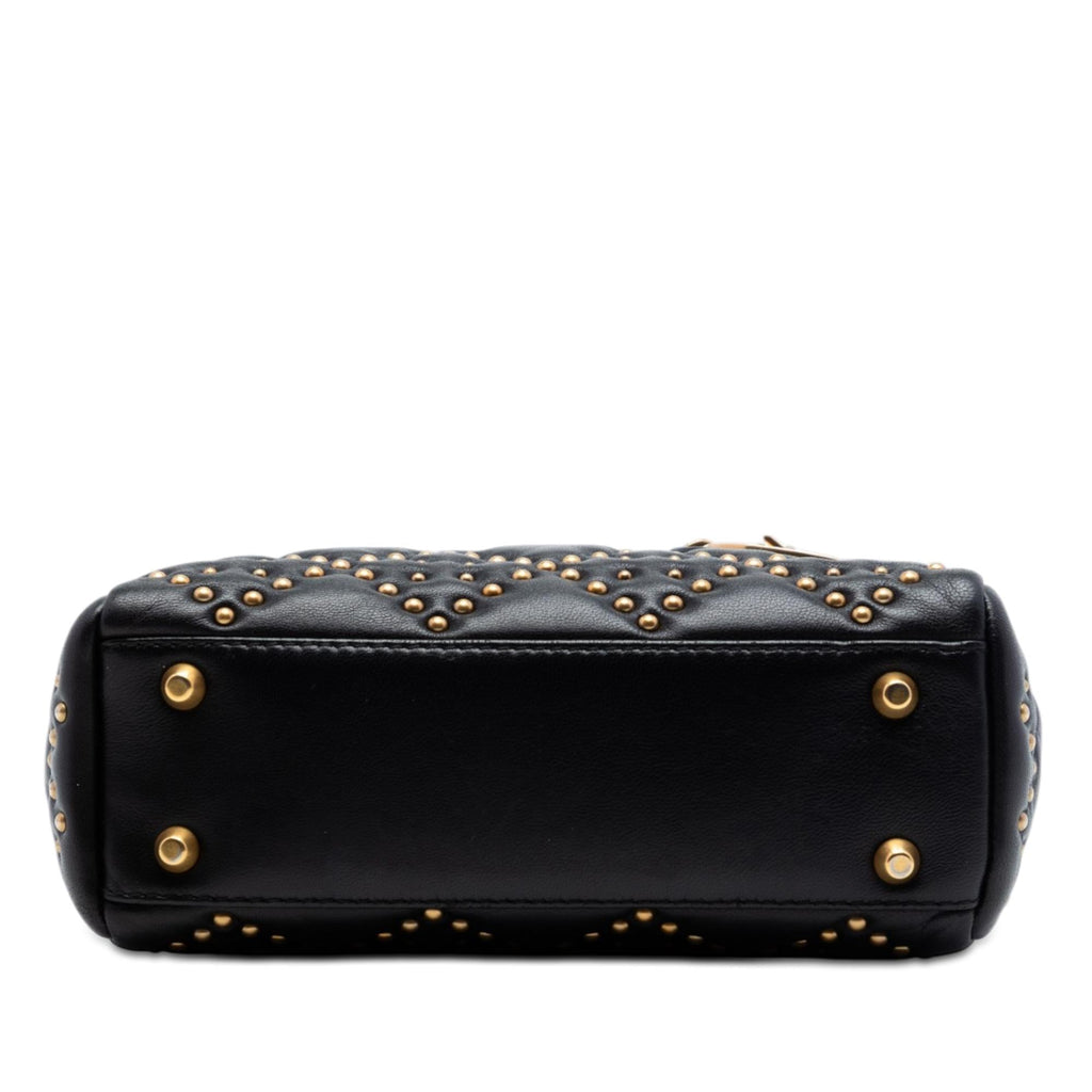 Dior Mini Lambskin Cannage Studded Supple Lady Dior Satchel - Black