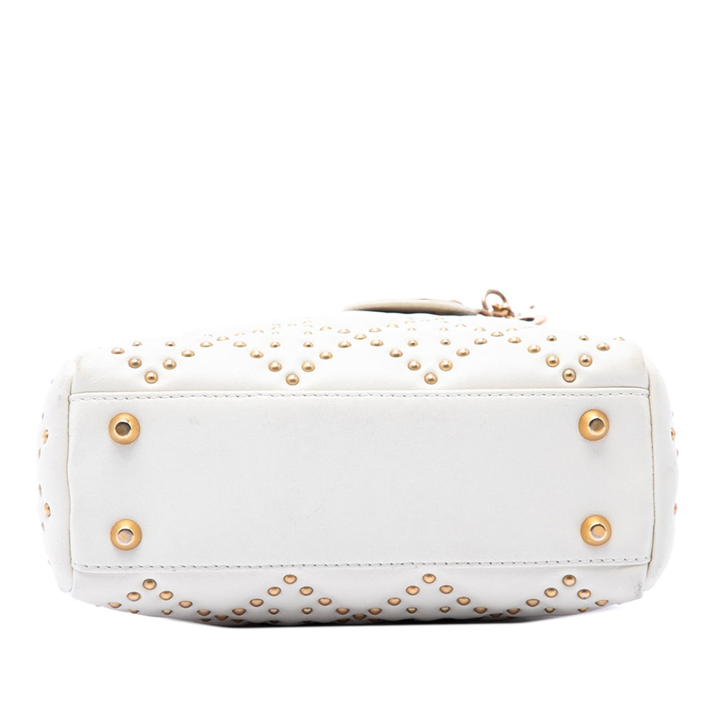 Dior Mini Lambskin Cannage Studded Supple Lady Dior Satchel - White