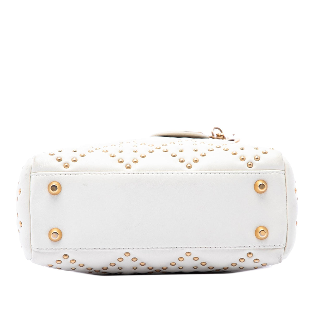 Dior Mini Lambskin Cannage Studded Supple Lady Dior Satchel - White