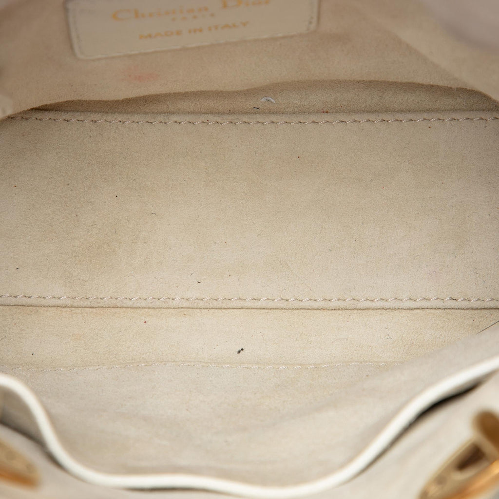 Dior Mini Lambskin Cannage Studded Supple Lady Dior Satchel - White