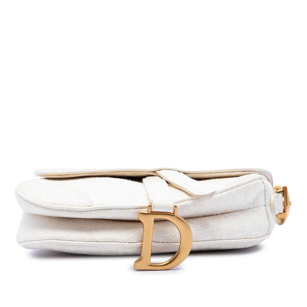 Dior Mini Oblique Embroidered Canvas Saddle Bag - White