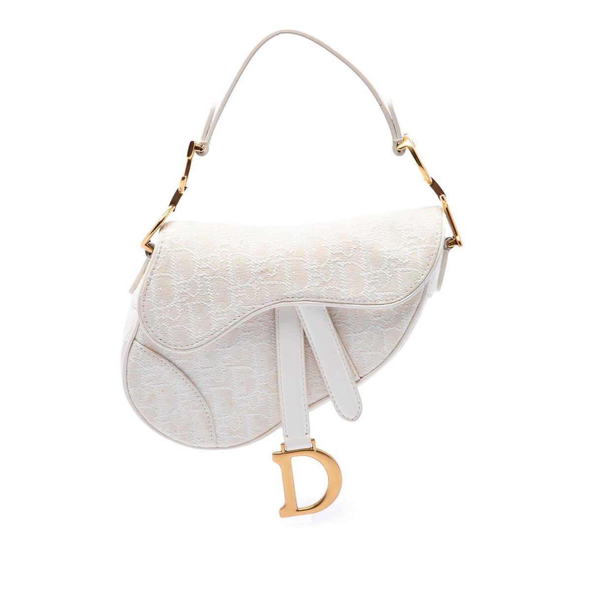 Dior Mini Oblique Embroidered Canvas Saddle Bag - White