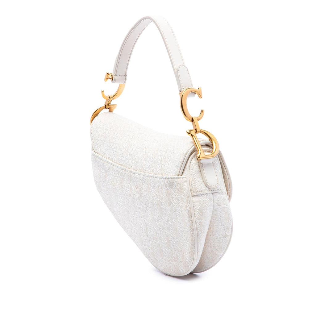 Dior Mini Oblique Embroidered Canvas Saddle Bag - White