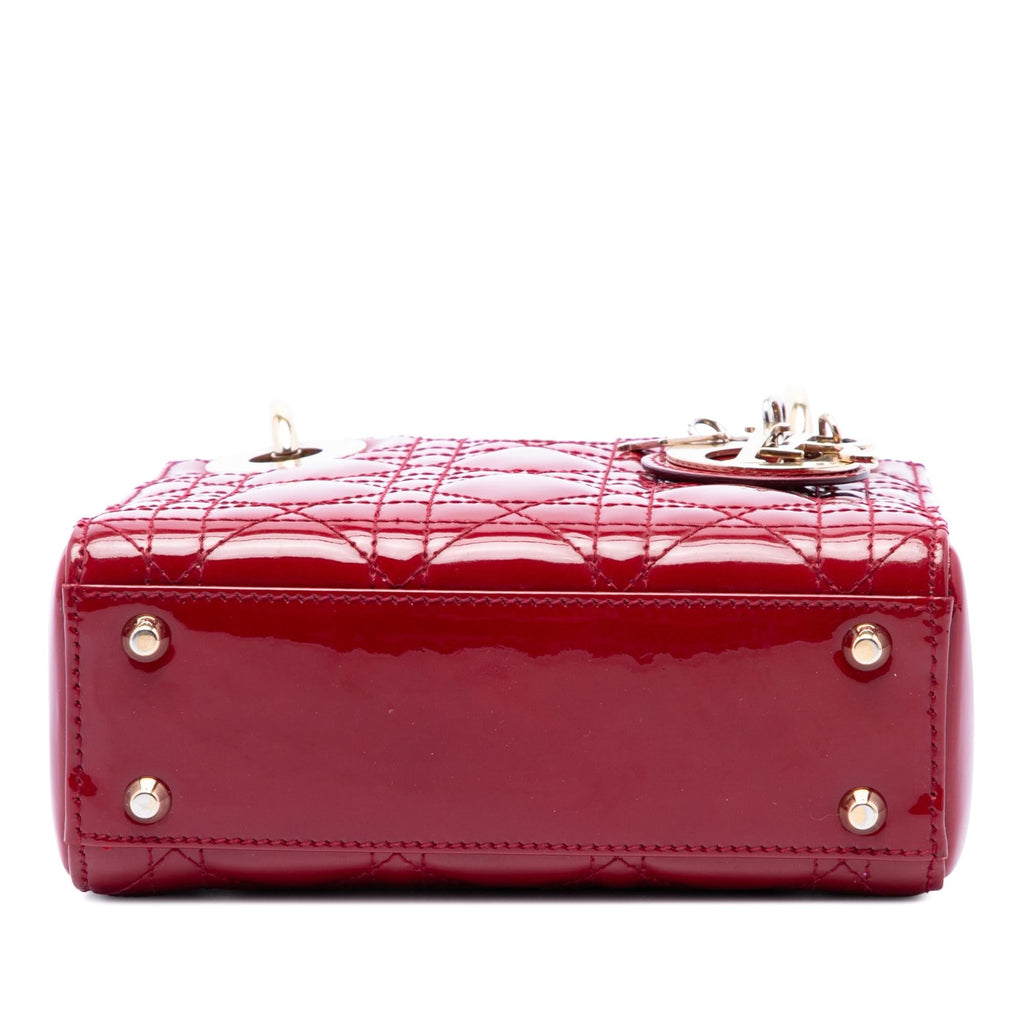 Dior Mini Patent Cannage Lady Dior Satchel - Red