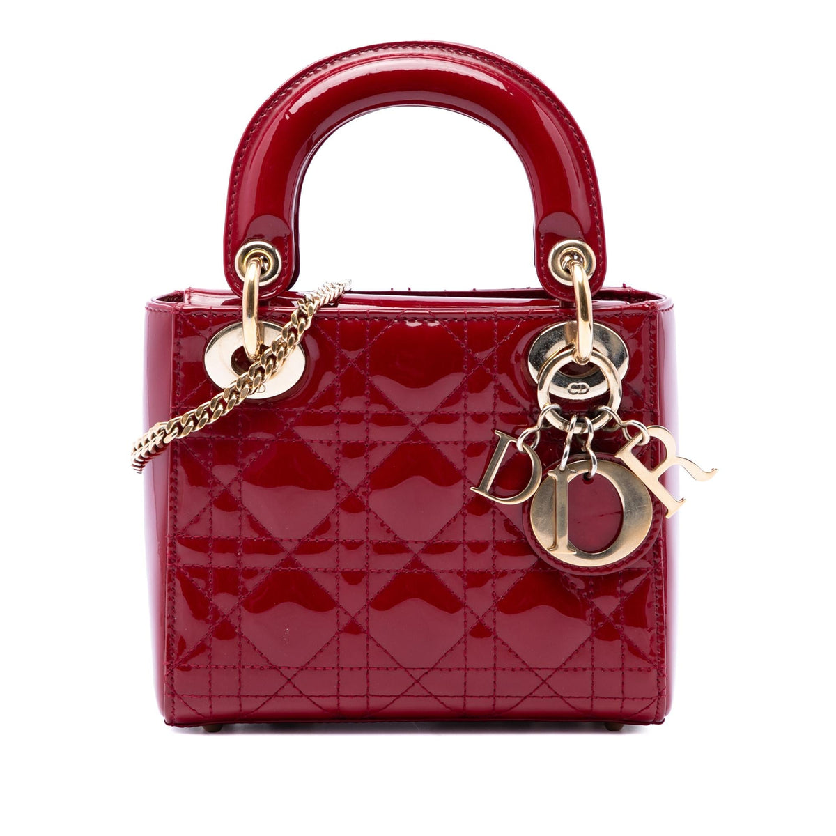 Dior Mini Patent Cannage Lady Dior Satchel - Red