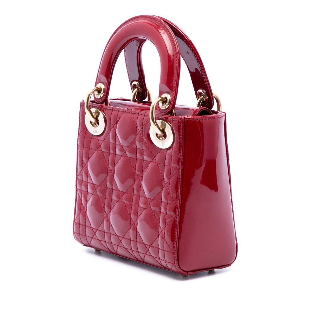 Dior Mini Patent Cannage Lady Dior Satchel - Red