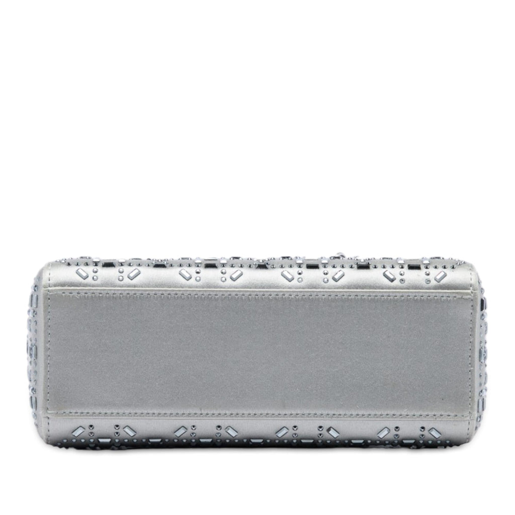 Dior Mini Satin Cannage Crystal Embellished Lady Dior Satchel - Grey