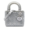Dior Mini Satin Cannage Crystal Embellished Lady Dior Satchel - Grey