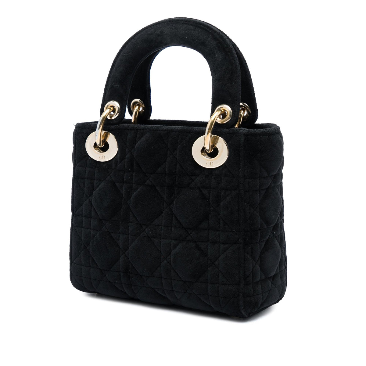 Dior Mini Velvet Cannage Lady Dior Satchel - Black