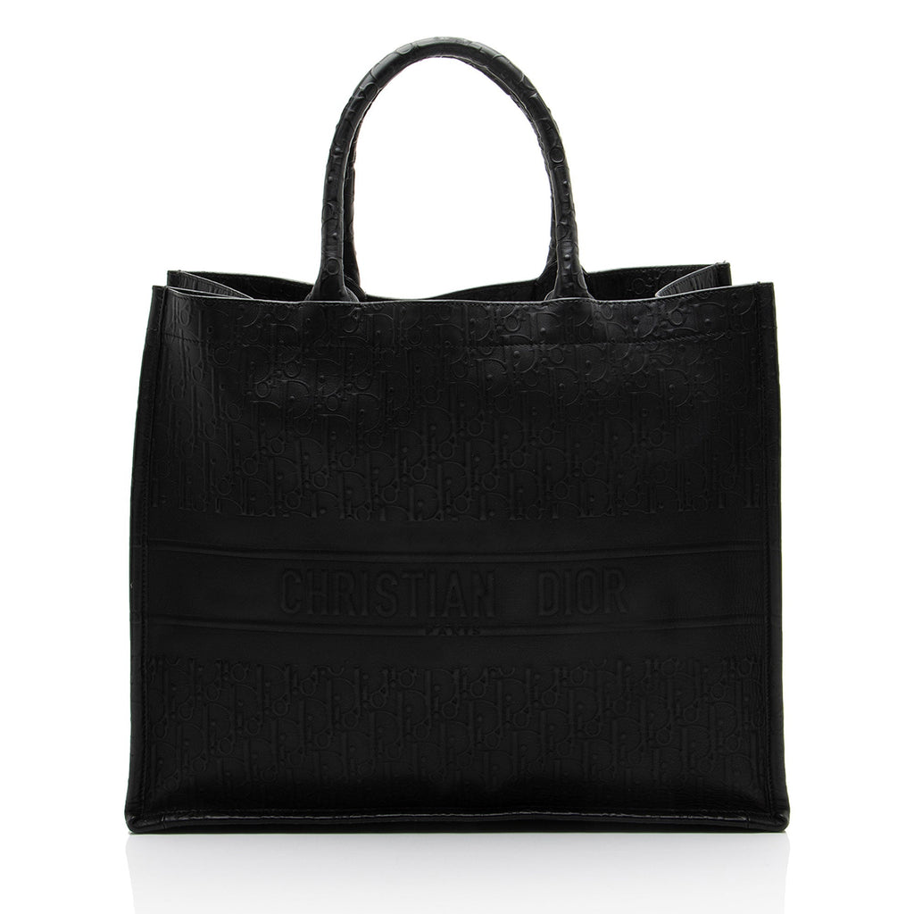 Dior Oblique Embossed Calfskin Large Book Tote Bag - Black