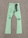 STYLO DENIM MINT GREEN STACKED FLARE JEANS