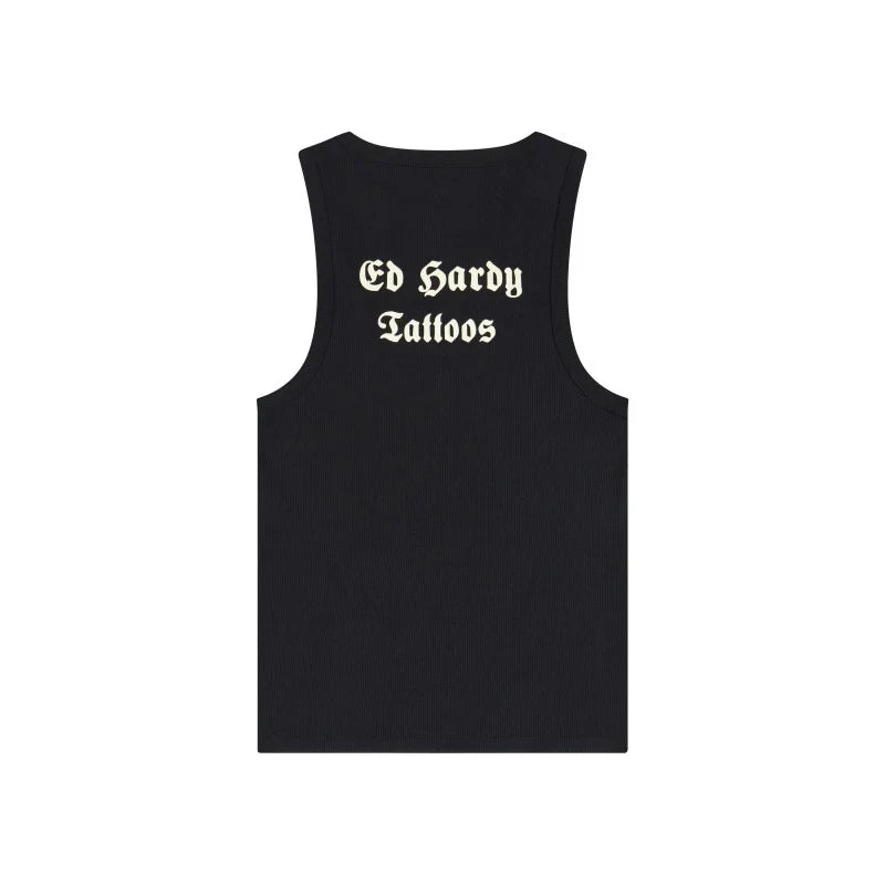 ED HARDY BLACK ROSE RHINESTONE TANK BLACK